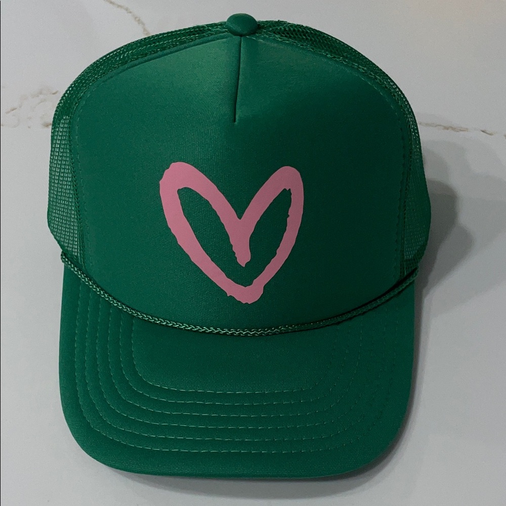 Green Trucker Hat with Pink Heart - Unbranded